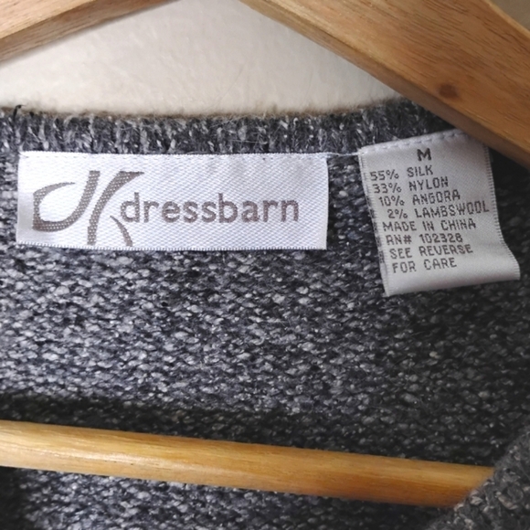 Vintage Dressbarn Silk Angora Cardigan M Gray Floral Embroidered Beaded Sweater - Picture 6 of 7